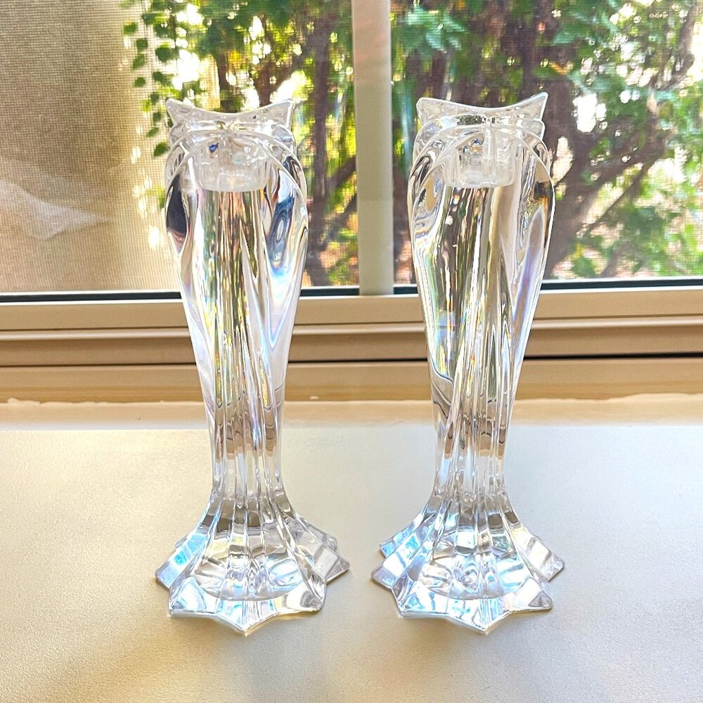 Lenox Arctic Bloom Crystal Candlesticks Pair Set of 2 Germany Signed - Picture 5 of 15